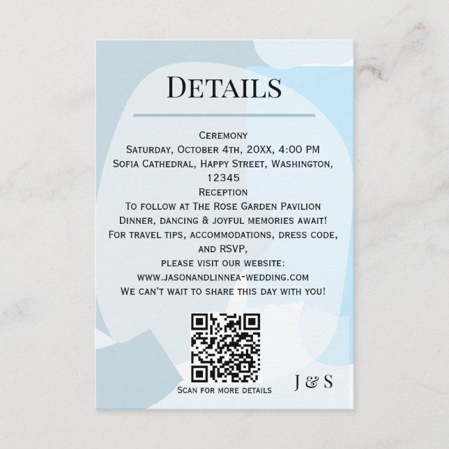 Modern Abstract Blue Minimalist Artistic Wedding  Enclosure Card (Front)