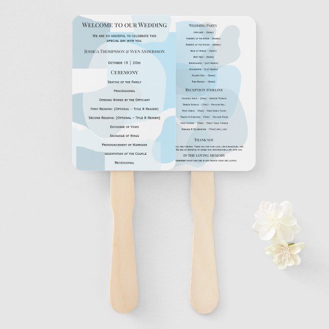 Modern Abstract Blue Minimalist Artistic Wedding  Hand Fan (Front and Back)