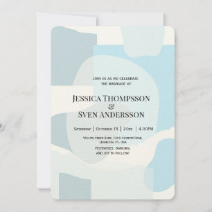 Modern Abstract Blue Minimalist Artistic Wedding  Invitation