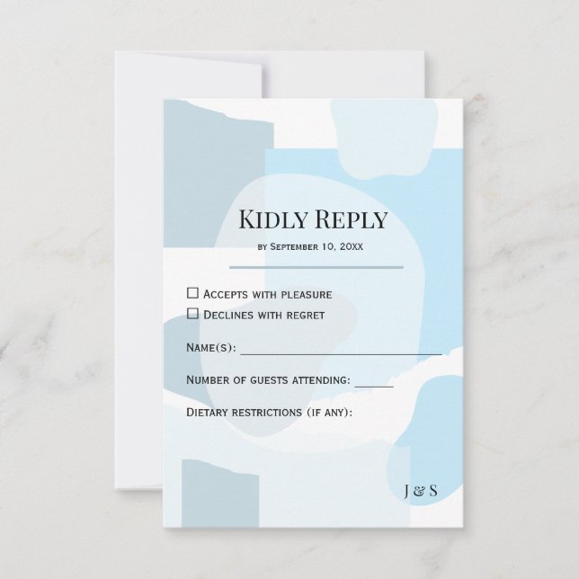 Modern Abstract Blue Minimalist Artistic Wedding  RSVP Card (Front)
