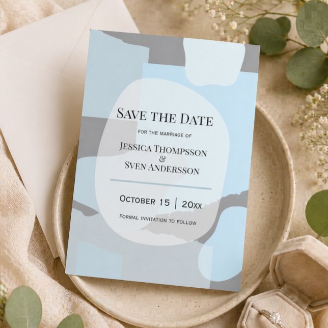 Modern Abstract Blue Minimalist Artistic Wedding  Save The Date (Creator Uploaded)