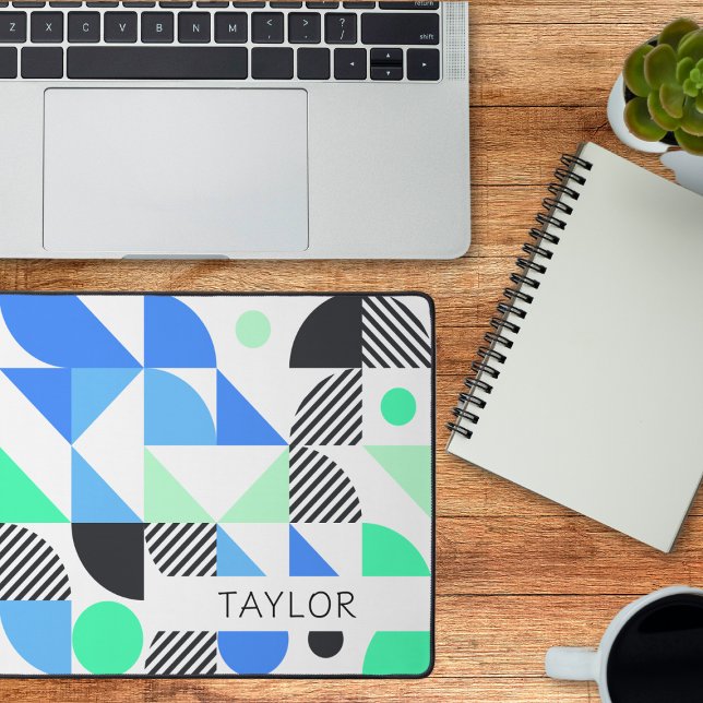 Modern Abstract Blue Mint Geometric Desk Mat (Creator Uploaded)