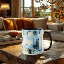 Modern Abstract Blue Mug - Personalised Geometric