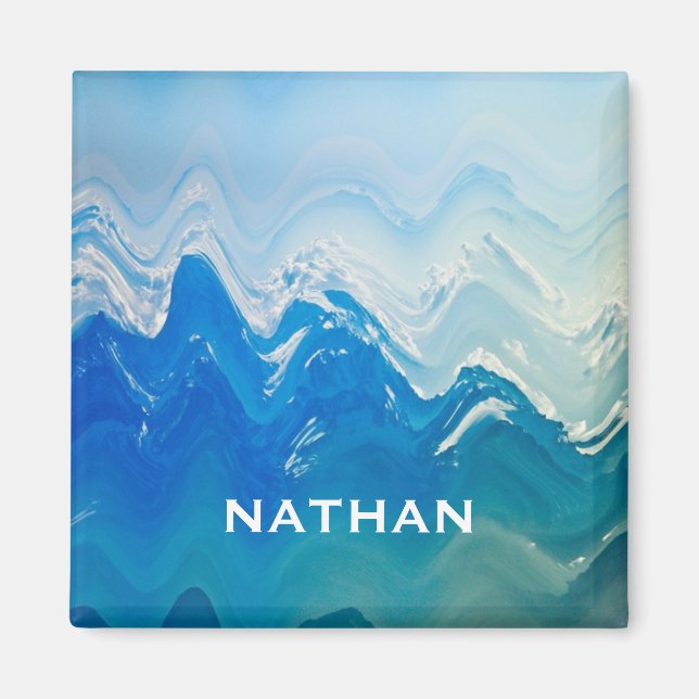 Modern Abstract Blue Ocean Art Personalised Magnet (Front)
