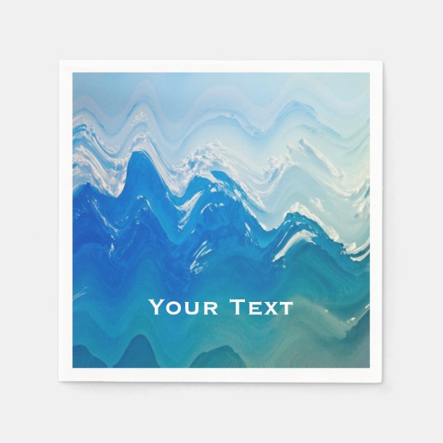 Modern Abstract Blue Ocean Art Personalised Napkin (Front)
