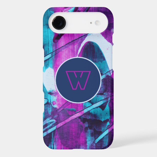 Modern Abstract Blue Pink Brush Strokes Monogram Case-Mate iPhone Case (Back)