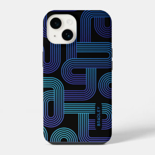 Modern Abstract Blue Purple Geometric Custom Name iPhone 14 Case