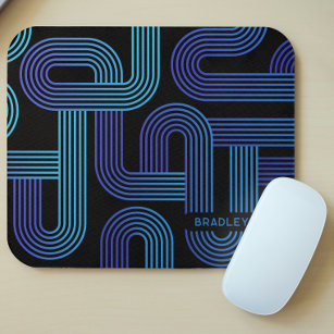 Modern Abstract Blue Purple Geometric Custom Name Mouse Pad