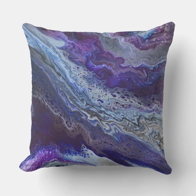 Modern abstract blue, purple, grey, white cushion (Front)