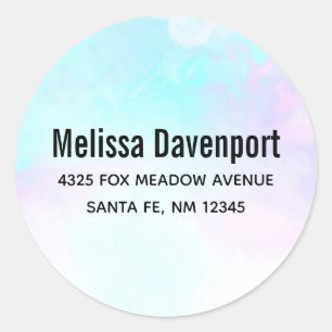 Modern Abstract Blue & Purple Watercolor Address Classic Round Sticker