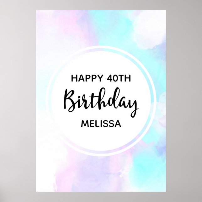 Modern Abstract Blue & Purple Watercolor Birthday Poster (Front)