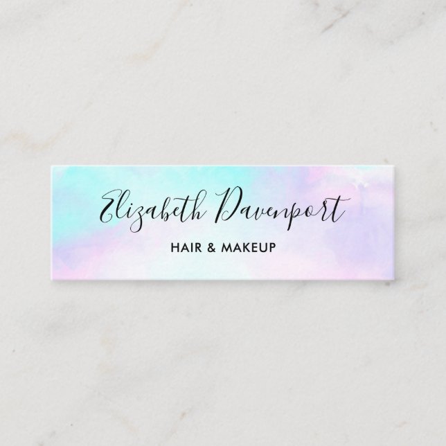 Modern Abstract Blue & Purple Watercolor Mini Business Card (Front)