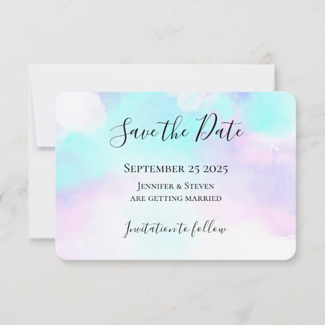 Modern Abstract Blue & Purple Watercolor Save The Date (Front)