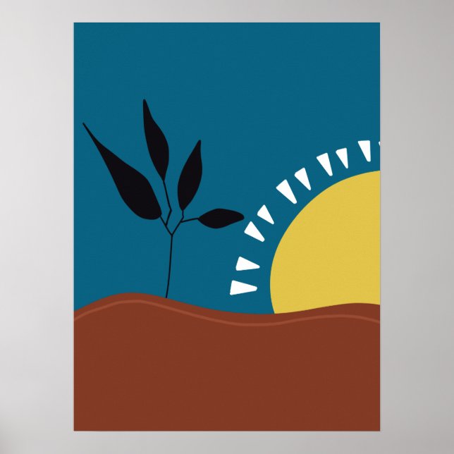 Modern abstract blue sun minimalist art poster (Front)