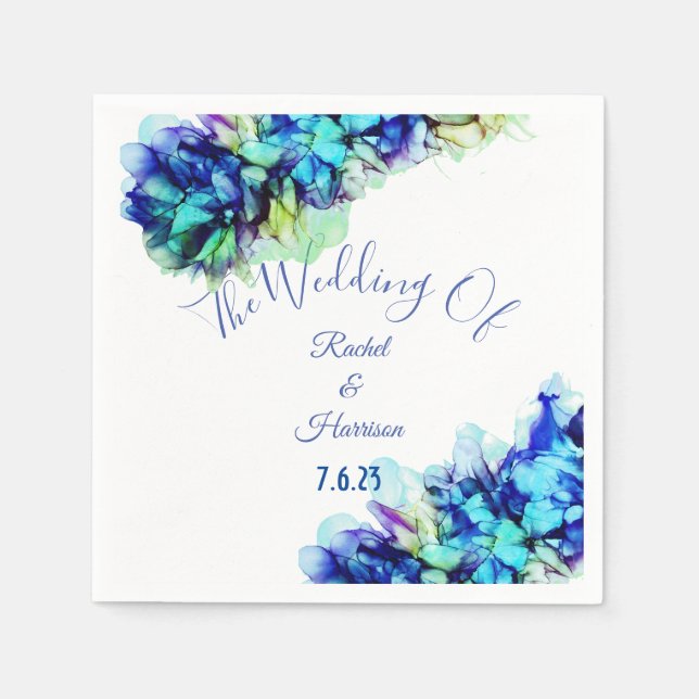 Modern Abstract Blue Teal  & Turquoise Wedding   Napkin (Front)