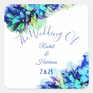 Modern Abstract Blue Teal & Turquoise Wedding Square Sticker
