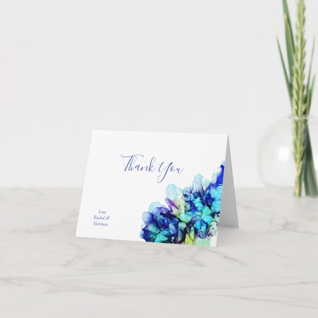 Modern Abstract Blue & Turquoise Ethereal Art Than Thank You Card (Front)