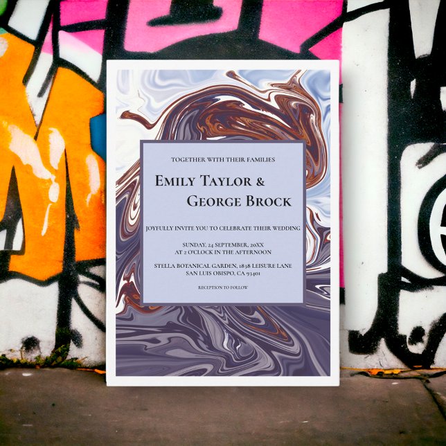 Modern Abstract Blue Wave Sky Stylish Chic Wedding Invitation (Creator Uploaded)