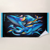 Modern Abstract Blue Whales Customisable