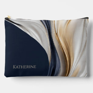 Modern Abstract Blue White and Gold Accessory Pouch