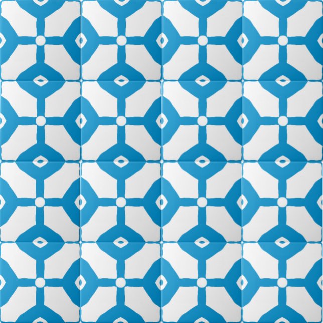  Modern Abstract Blue White Blocks Dots Pattern Ceramic Tile (Blue White Dots Blocks Lines Tile Pattern)