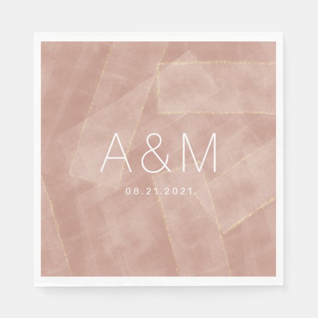 modern abstract blush goldmonogram wedding  napkin (Front)