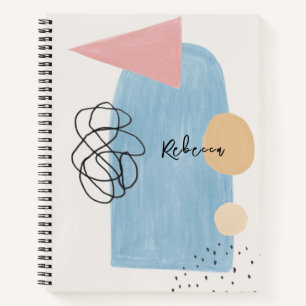 Modern Abstract Blush Pink Blue Shapes Monogram Notebook
