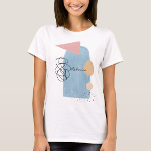 Modern Abstract Blush Pink Blue Shapes Monogram  T-Shirt