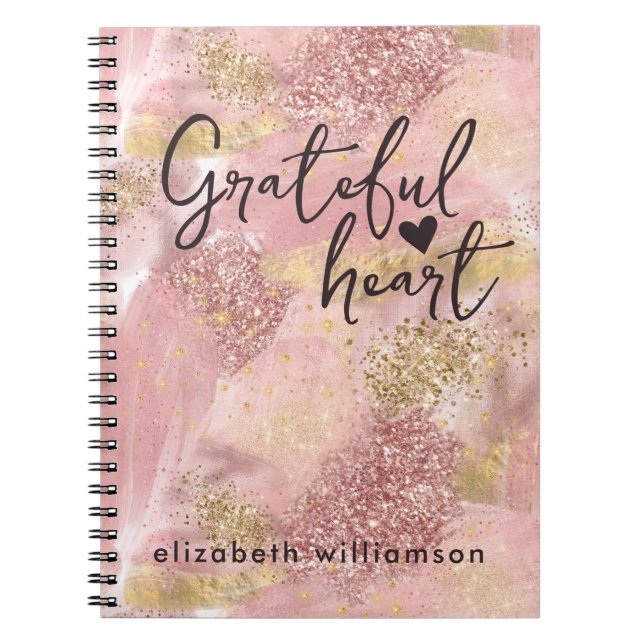 Modern Abstract Blush Pink Gold Glitter Glam Name Notebook (Front)
