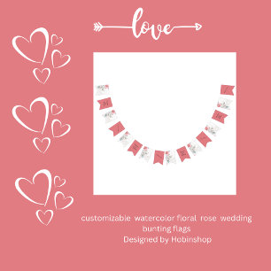 Modern Abstract Blush Rose & Wildflower Wedding Bunting