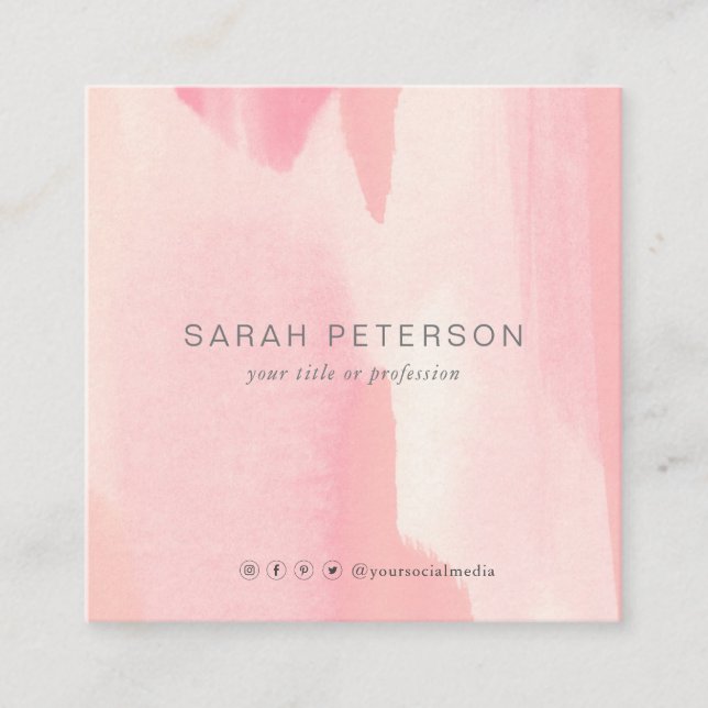 Modern abstract blush watercolor stylish personal square business card (Front)
