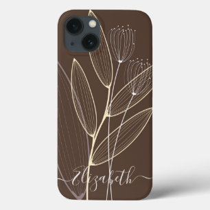 Modern Abstract Boho Floral Plant Art Decor Brown iPhone 13 Case
