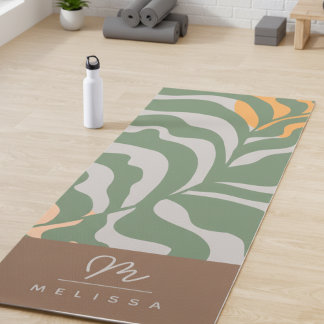 Modern Abstract Boho Green Grey Brown Monogram  Yoga Mat