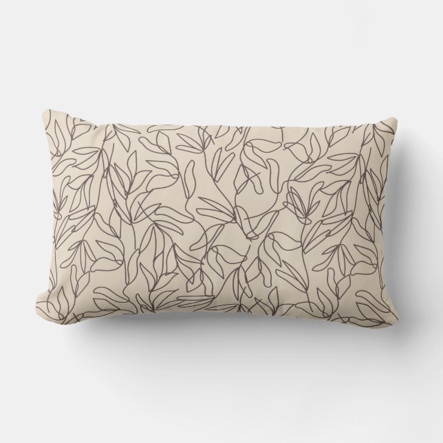 Modern abstract boho line art leaves pattern lumbar cushion (Front)