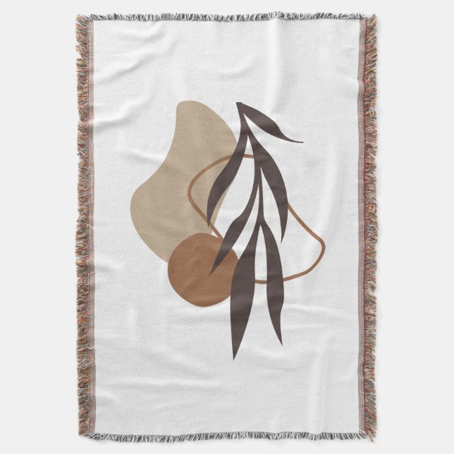 Modern Abstract Boho Plant Shapes Art Throw Blanket (Front Vertical)
