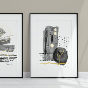 Modern Abstract Boho Style Black White Watercolor Foil Prints