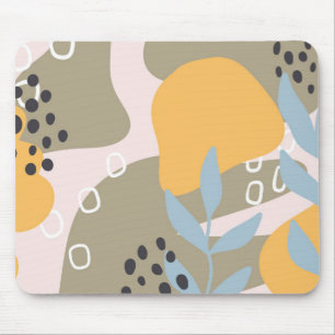 Modern Abstract Botanical Art in Orange and Brown Mouse Pad