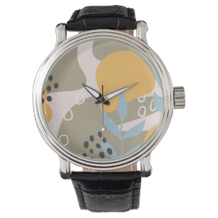 Modern Abstract Botanical Art in Orange and Brown Watch