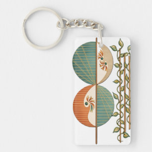 Modern Abstract Botanical Art Print, Minimalist Ci Key Ring