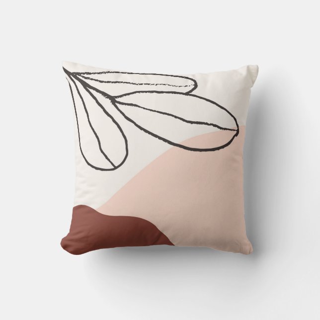 Modern Abstract Botanical Blush Brown Cream Black Cushion (Front)