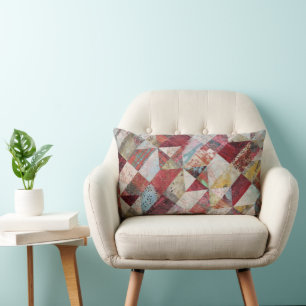 Modern Abstract Botanical Patchwork Red  Lumbar Cushion