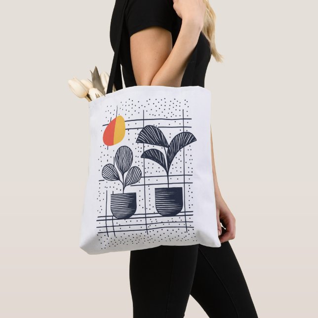 Modern Abstract Botanical potted house plants Tote Bag (Close Up)