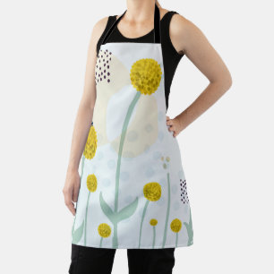 Modern Abstract Botanical Yellow Billy Button Apro Apron