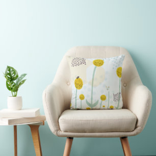 Modern Abstract Botanical Yellow Billy Button Cushion