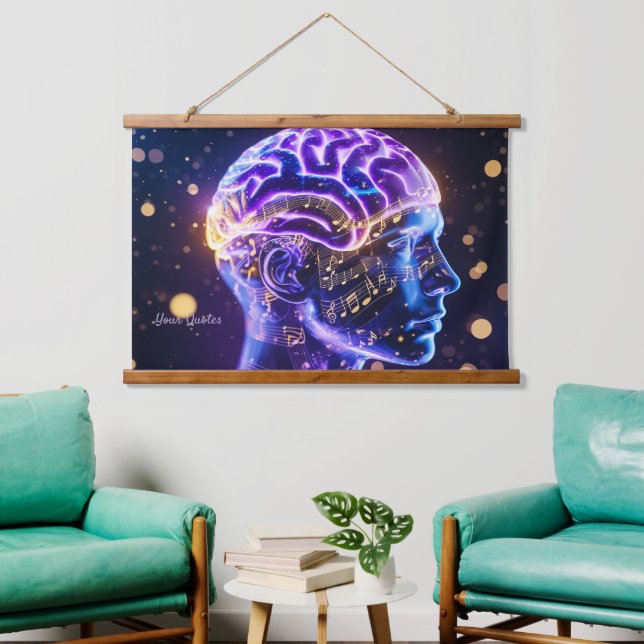 Modern Abstract Brain Art with Musical Notes Hanging Tapestry (Living Room)
