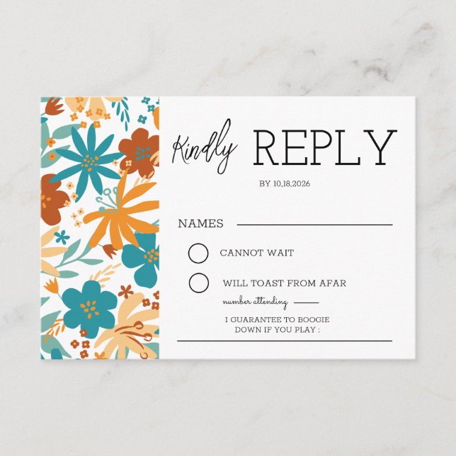Modern Abstract bright wildflower Wedding RSVP Enclosure Card (Front)