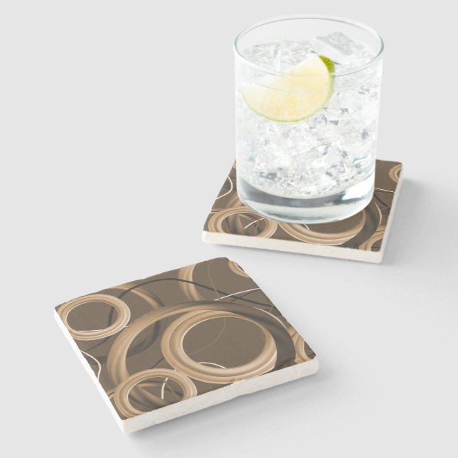 Modern Abstract Brown Swirl  Stone Coaster (Side)