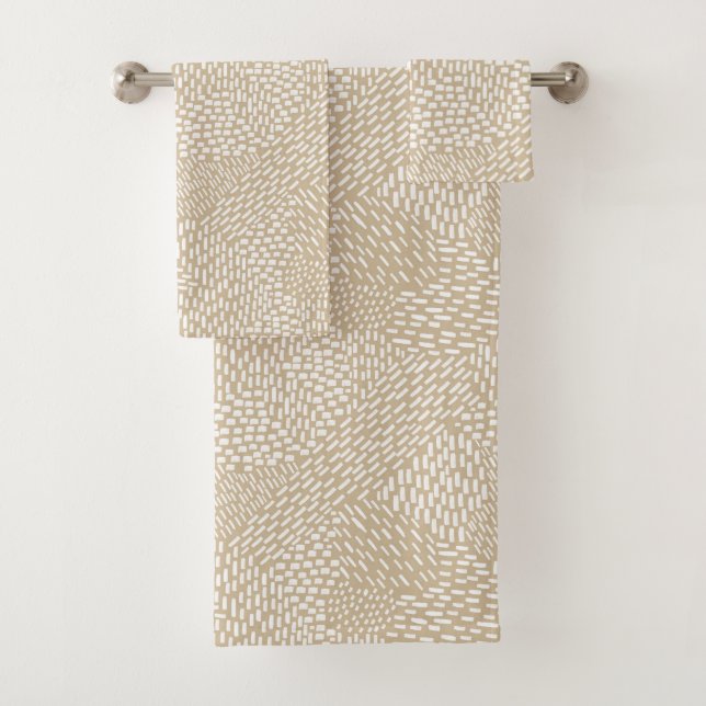 Modern Abstract Brush Strokes Khaki Tan Bath Towel Set (Insitu)