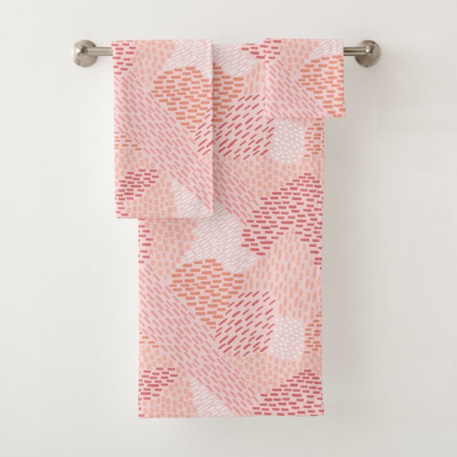 Modern Abstract Brush Strokes, Peach, Pink Bath Towel Set (Insitu)