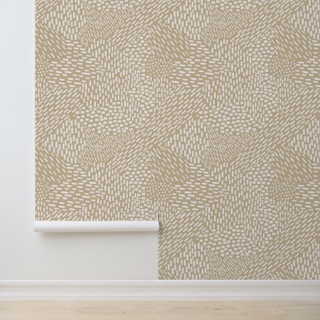 Modern Abstract Brush Strokes, White on Beige Wallpaper (Application)